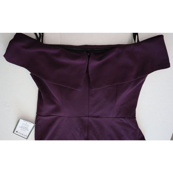 Betsy & Adam Sz 16 Mulberry Off The Shoulder Midi Crepe Side Ruched Dress $239 - Picture 4 of 10